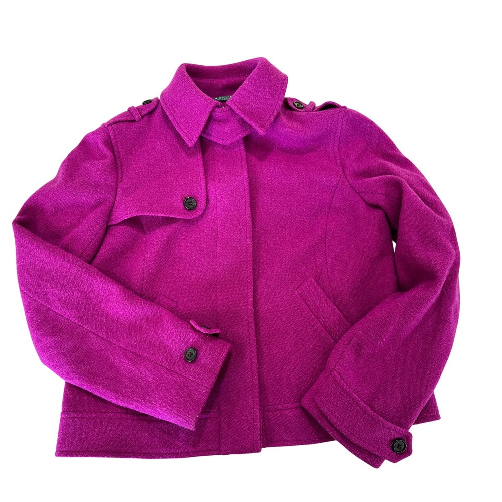 Ralph Lauren Women Purple Pink Wool Blend Cropped Military Style Jacket Size 8